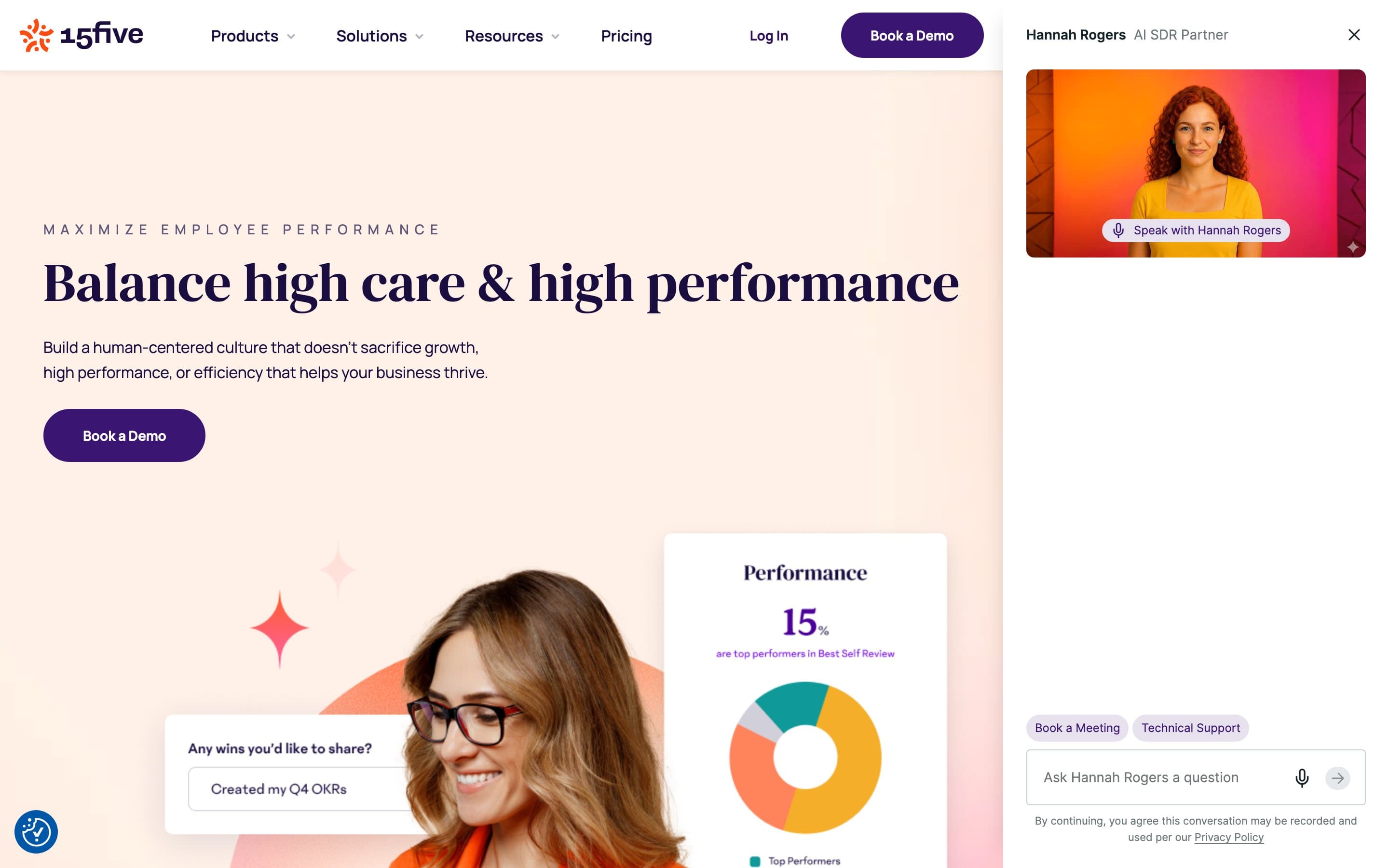 15Five OKR product page