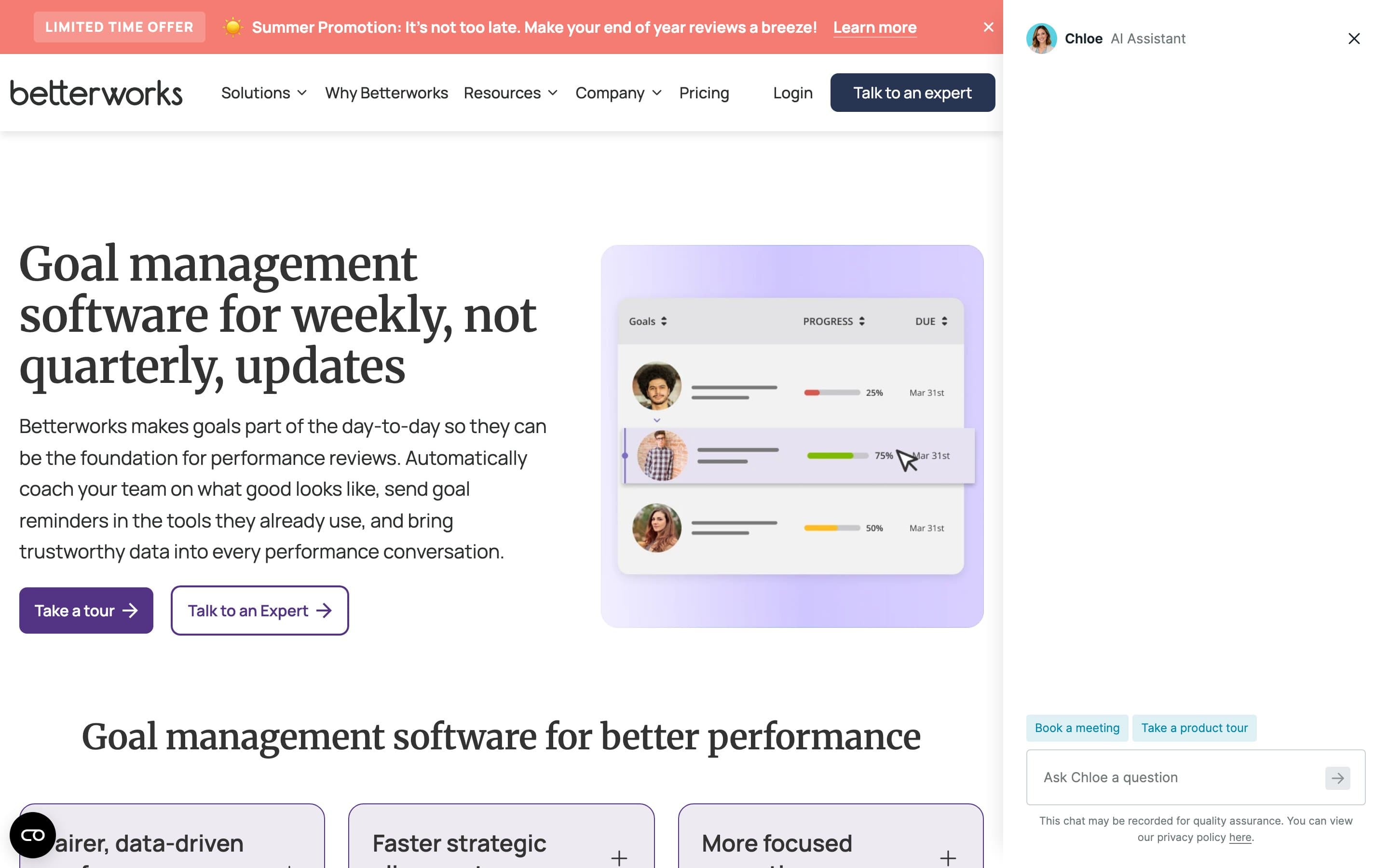 Betterworks OKR product page