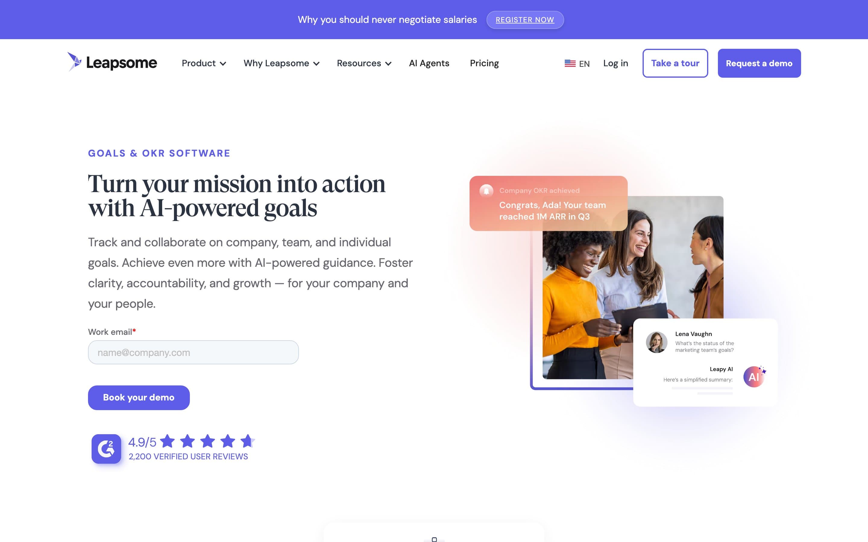 Leapsome OKR product page