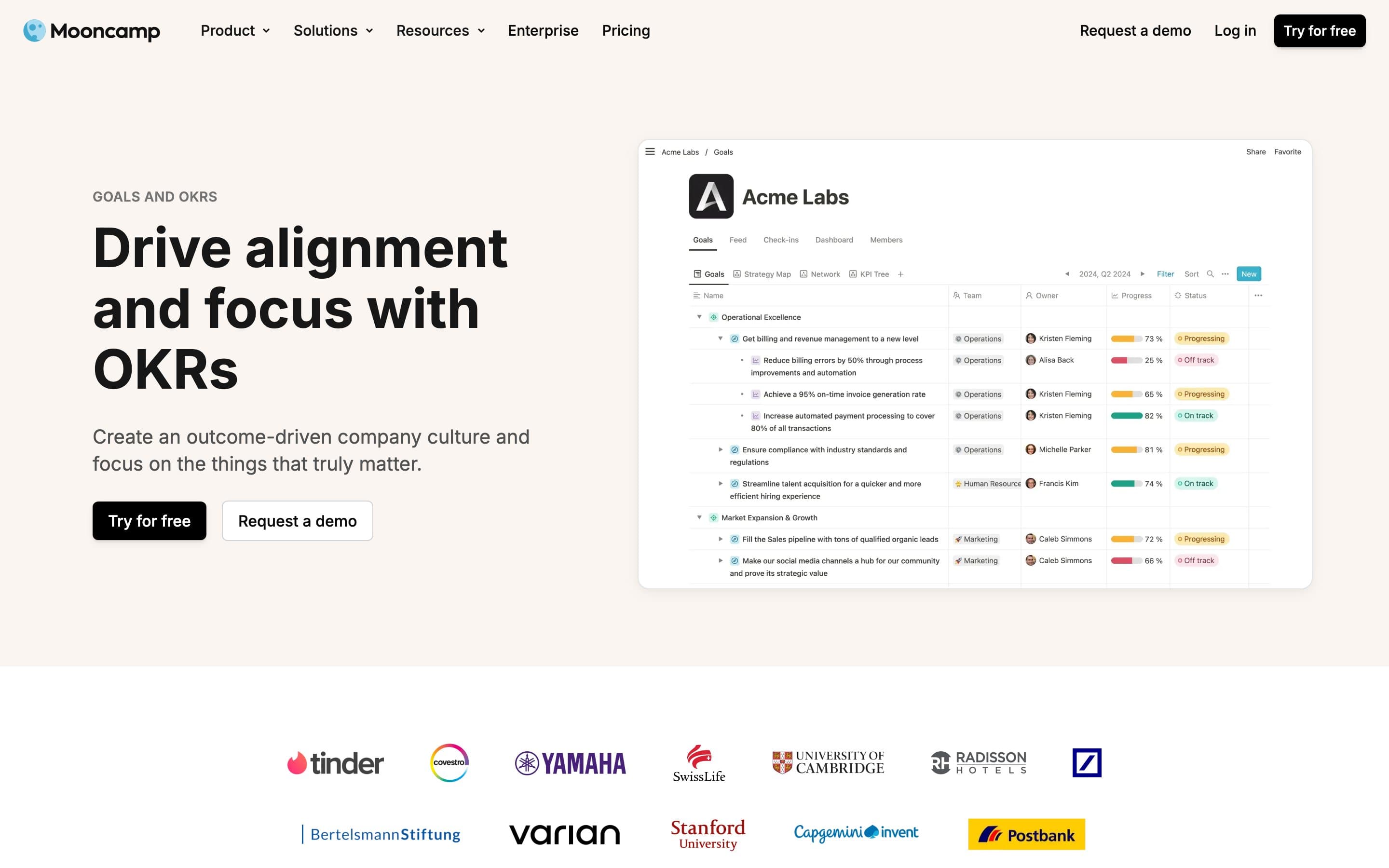 Mooncamp OKR product page