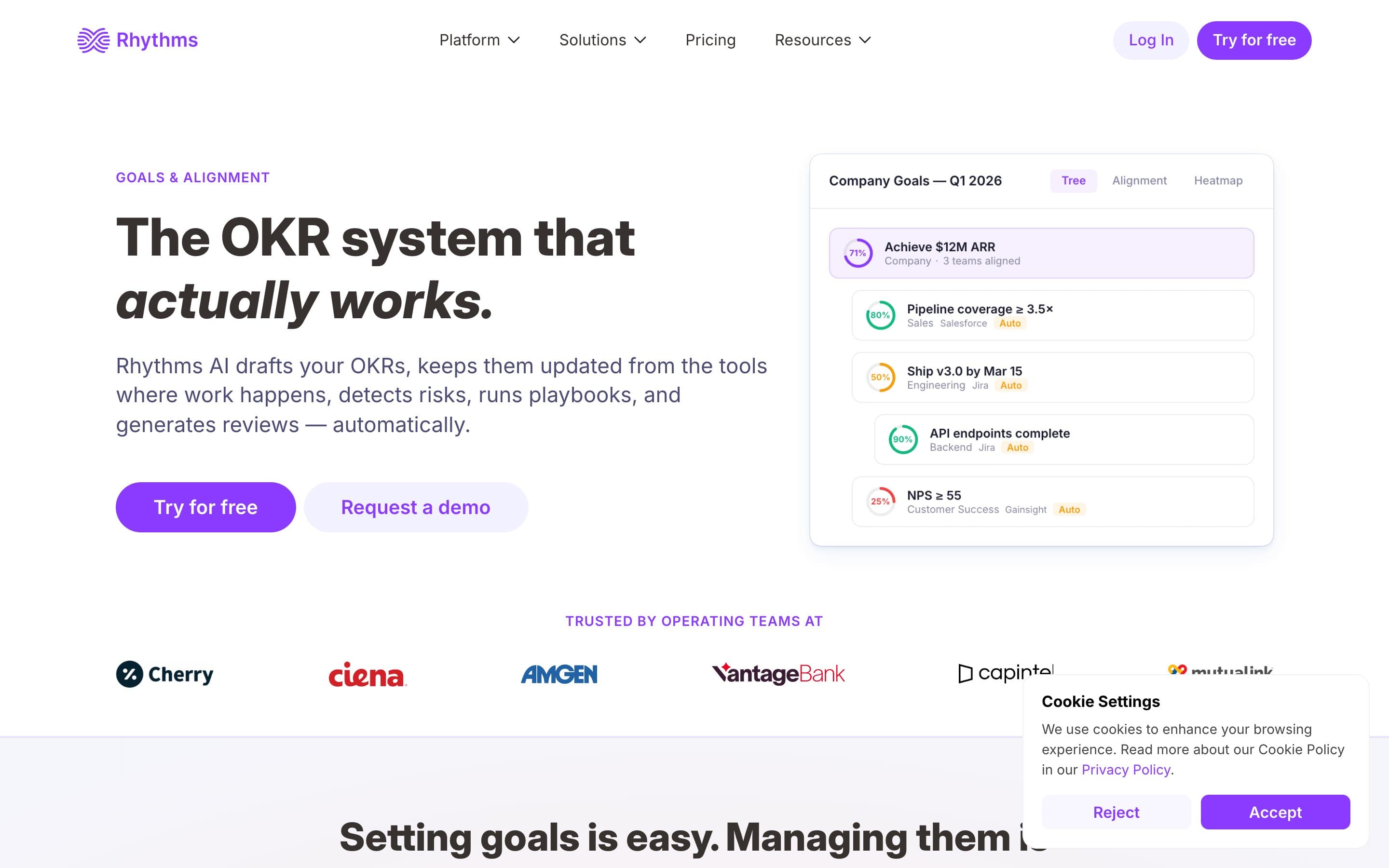 Rhythms.ai OKR product page