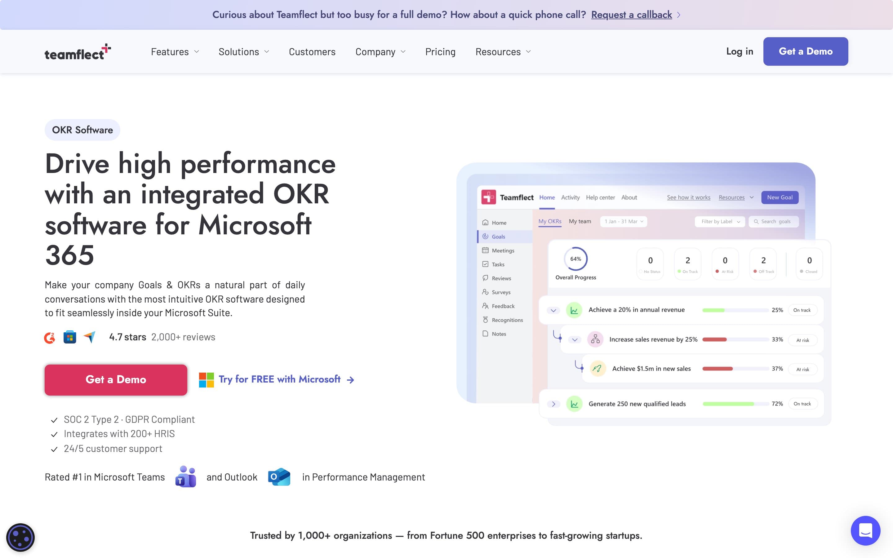 Teamflect OKR product page